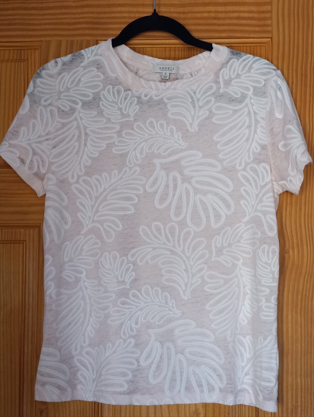Angels White Short Sleeve Top with Embroidered Leaf Motif